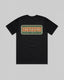 Back view of the black Montavor Proud American T-Shirt with a large retro Montavor Proud American graphic.