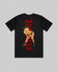 A black short-sleeve t-shirt with a graphic print on the back. The print features the word 'MONTAVOR' in bold red letters vertically aligned, overlaid with an illustration of a blonde woman in a cowboy hat and boots.
