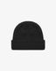 Black Short fisherman-style beanie with wide ribbed knit displayed flat for product detail.