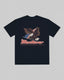 Back of Montavor Navy T-shirt with bald eagle and American flag artwork, Montavor script, and Western Without Limits lettering.