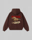 Back view of chestnut Montavor Wild Ride hoodie with an oversized cowboy riding a galloping horse