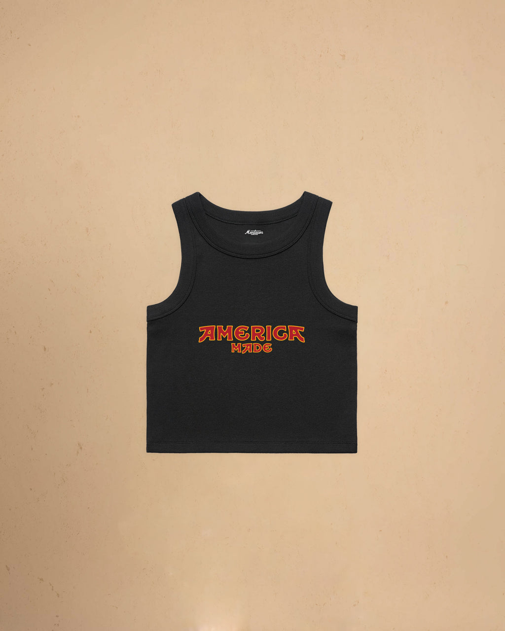 Black America Made Crop Tank Top by Montavor featuring a premium cropped slim-fit silhouette with Western-inspired graphic design.