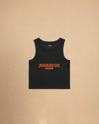 Black America Made Crop Tank Top by Montavor featuring a premium cropped slim-fit silhouette with Western-inspired graphic design.