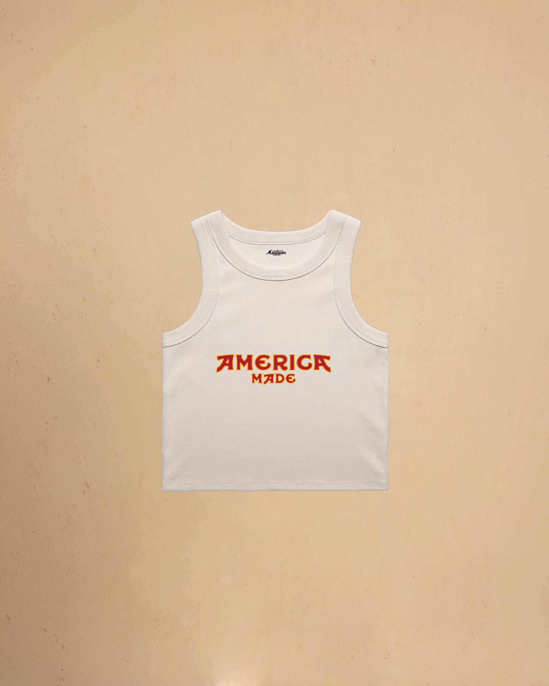 Bone America Made Crop Tank Top by Montavor featuring a premium cropped slim-fit silhouette with Western-inspired graphic design.