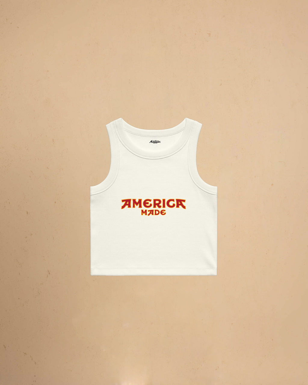 Ecru America Made Crop Tank Top by Montavor featuring a premium cropped slim-fit silhouette with Western-inspired graphic design.