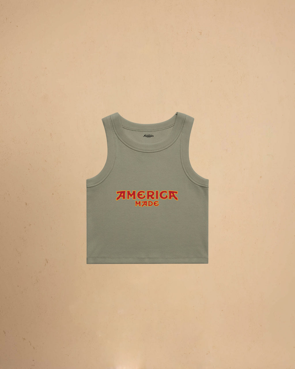Green America Made Crop Tank Top by Montavor featuring a premium cropped slim-fit silhouette with Western-inspired graphic design.