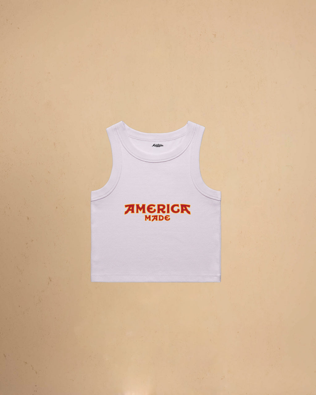 Orchid America Made Crop Tank Top by Montavor featuring a premium cropped slim-fit silhouette with Western-inspired graphic design.