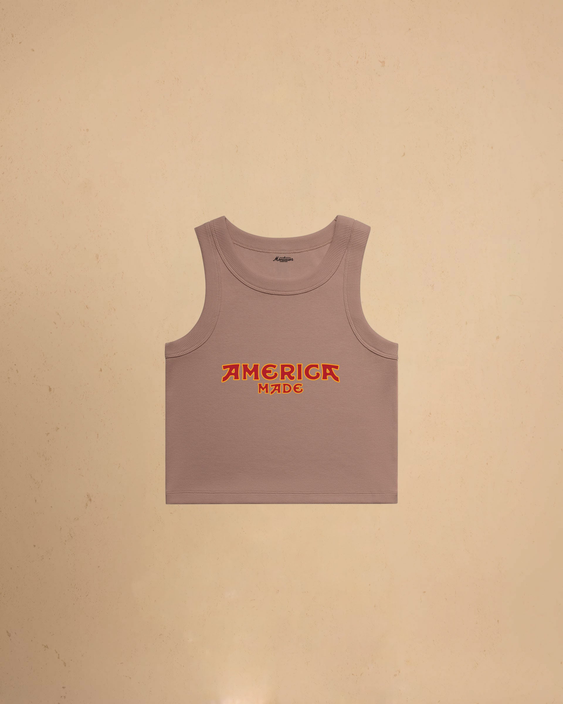 Pink America Made Crop Tank Top by Montavor featuring a premium cropped slim-fit silhouette with Western-inspired graphic design.