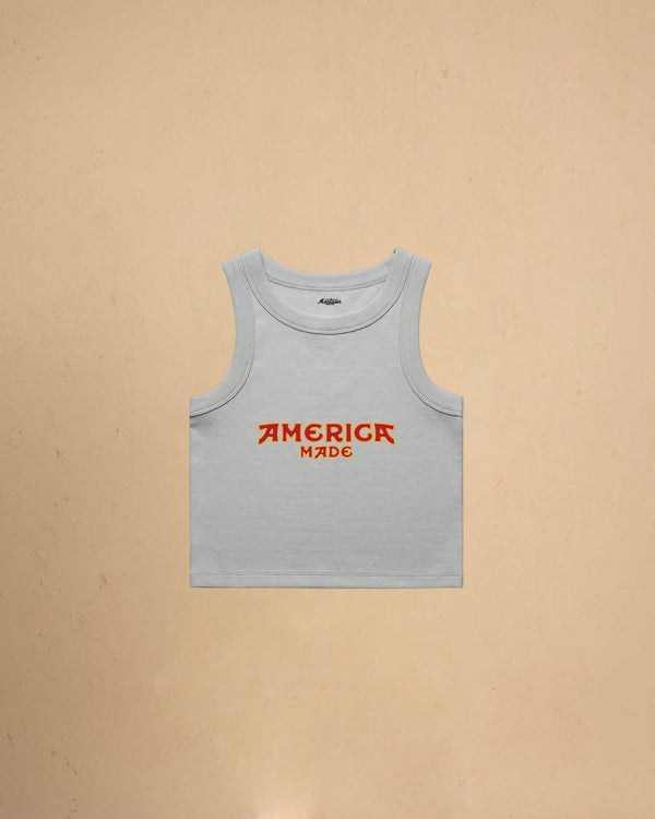 Storm America Made Crop Tank Top by Montavor featuring a premium cropped slim-fit silhouette with Western-inspired graphic design.