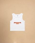 White America Made Crop Tank Top by Montavor featuring a premium cropped slim-fit silhouette with Western-inspired graphic design.