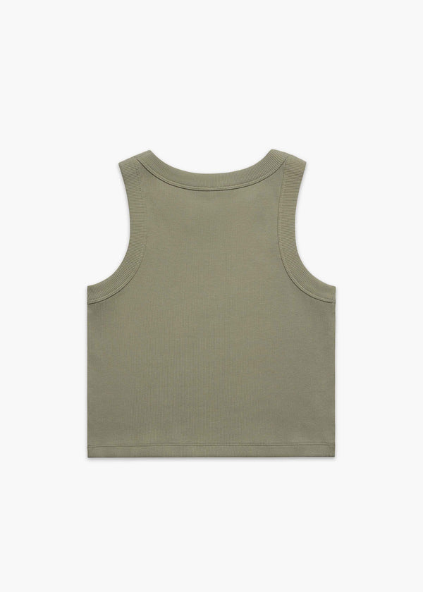 Back of Eucalyptus America Provisions Logo Female Organic Crop Tank Top printed and shipped from the USA