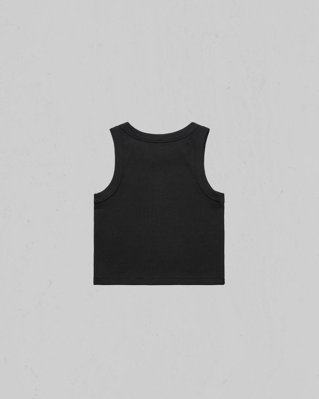 Organic crop tank top shown from the back, centered on a light gray background.