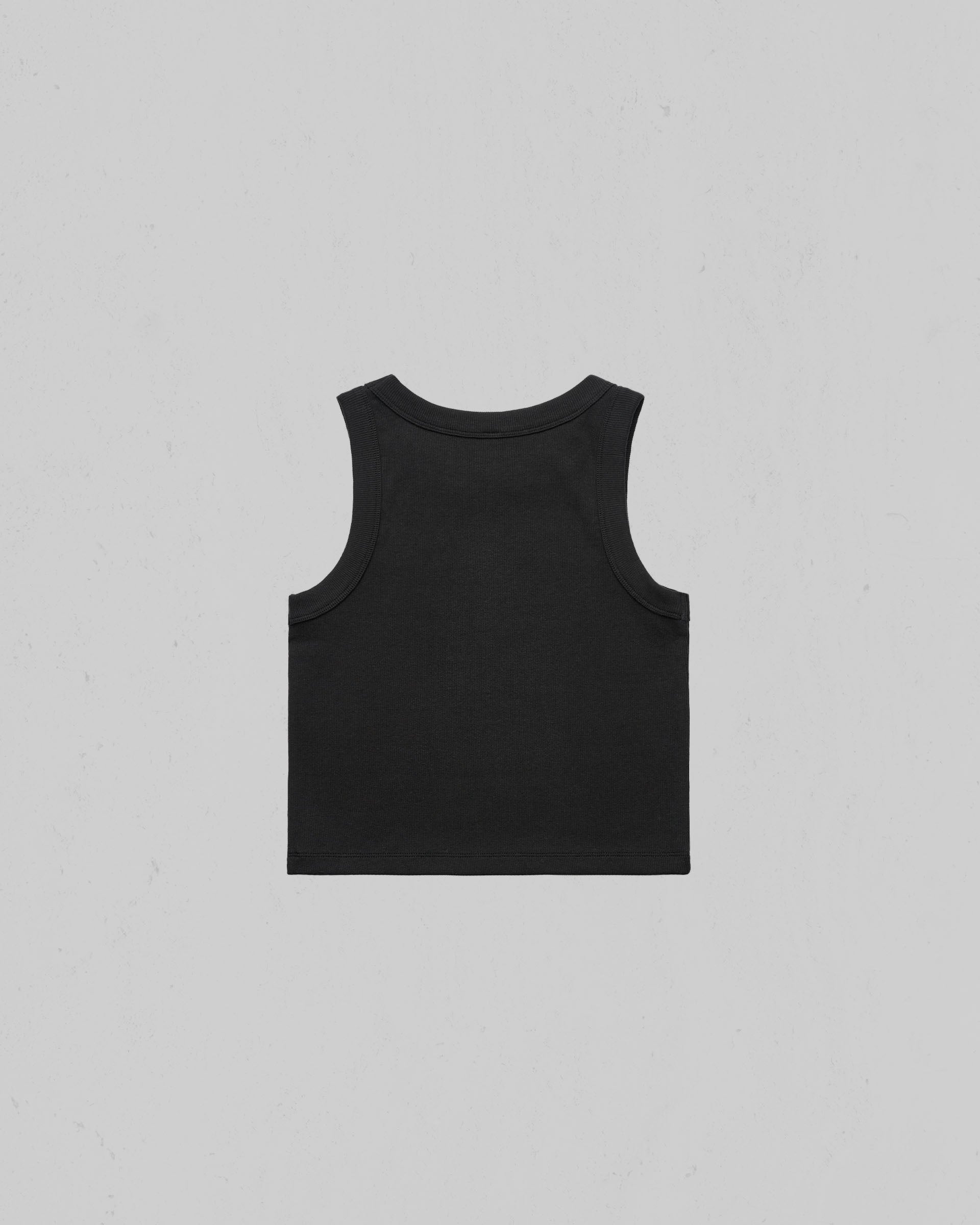Organic crop tank top shown from the back, centered on a light gray background.