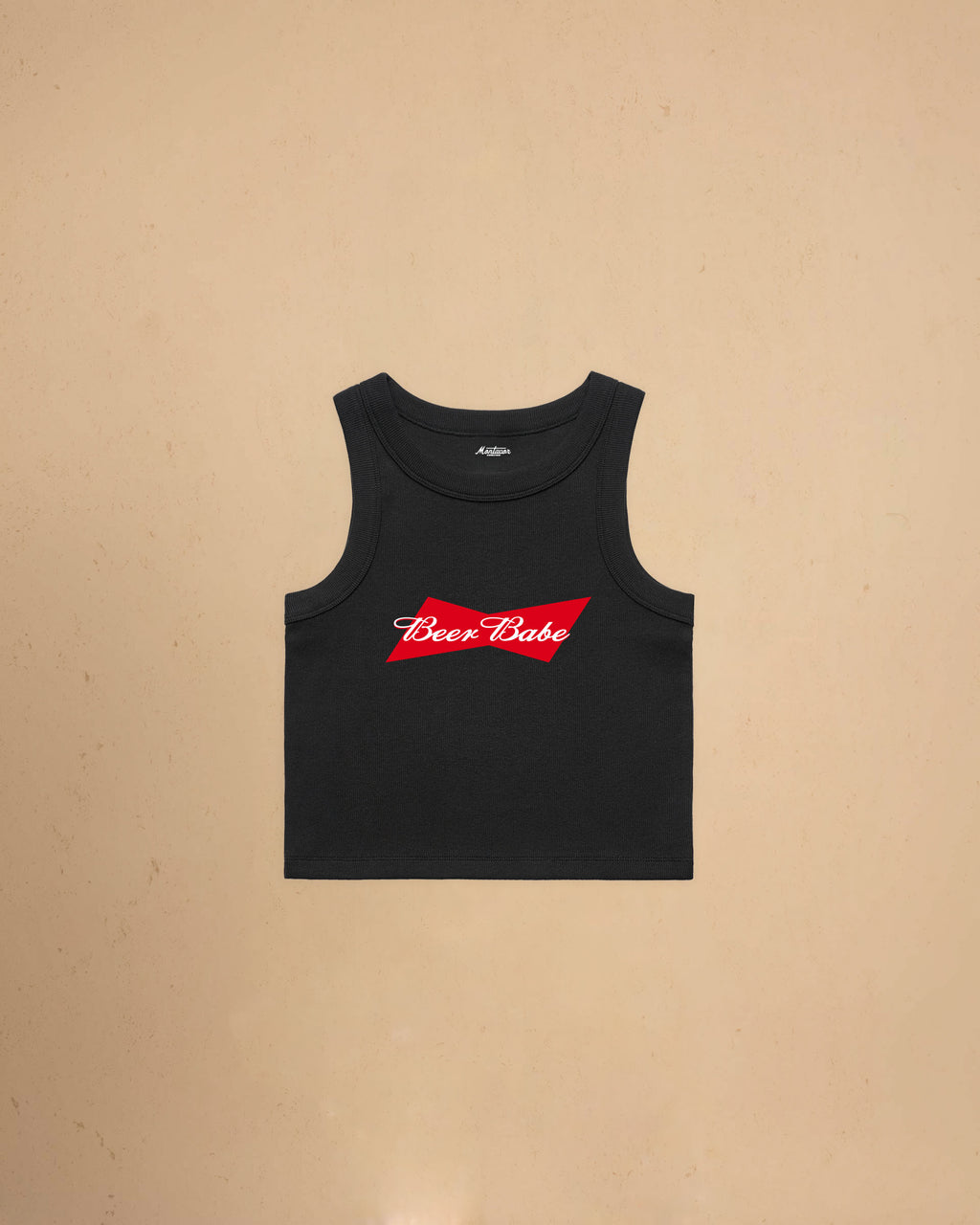 Beer Babe organic crop tank top featuring a retro-inspired beer graphic and slim fit cropped silhouette by Montavor.