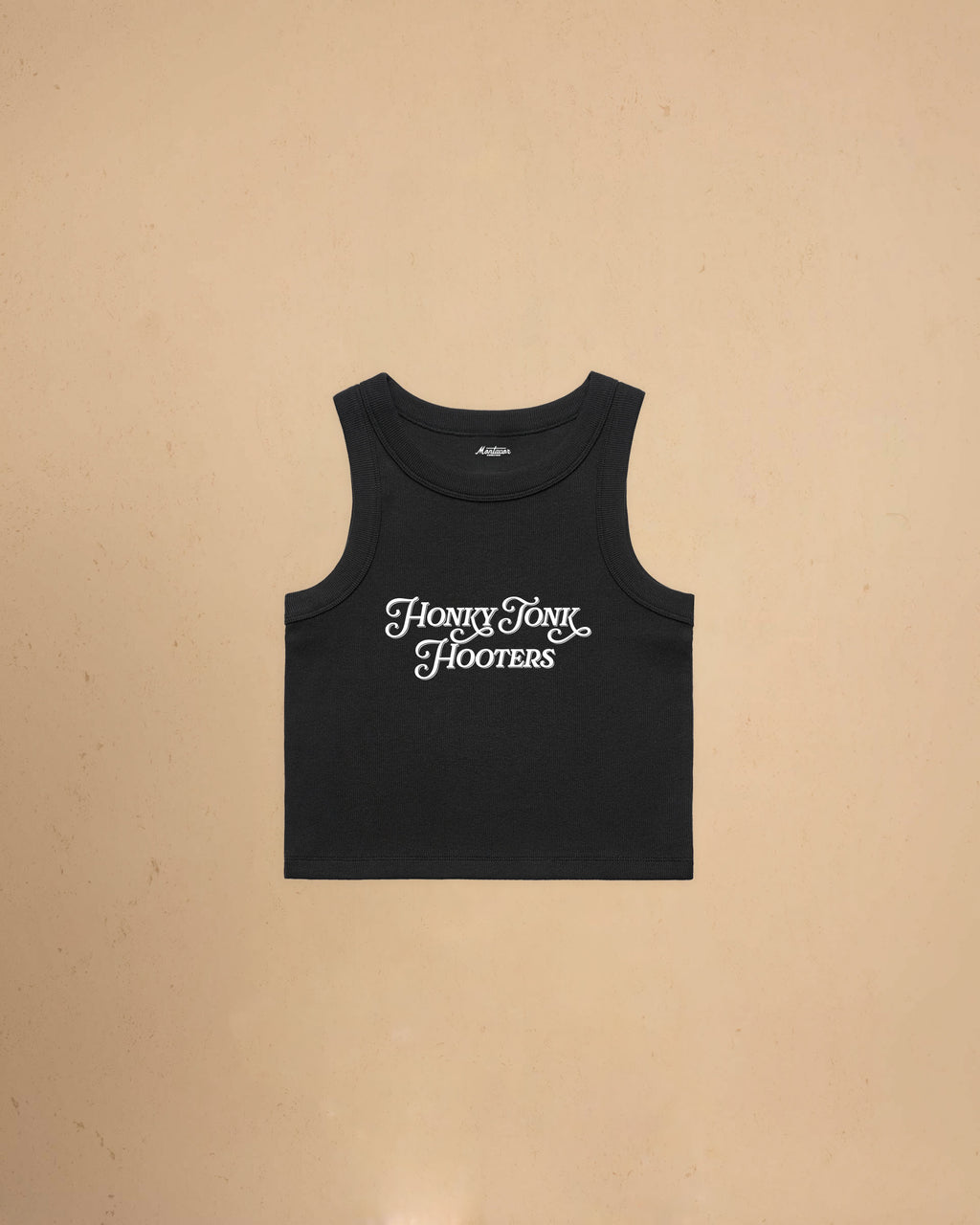Women’s Honky Tonk Hooters organic crop tank top featuring vintage western typography, premium ribbed construction, and a flattering slim cropped fit.