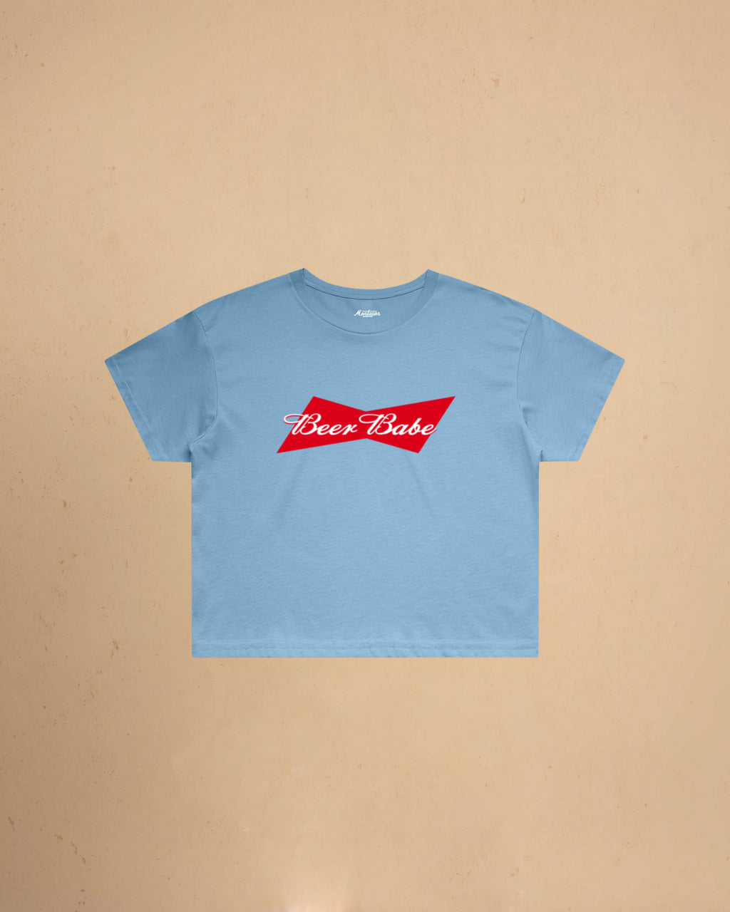 Women’s Beer Babe crop t-shirt featuring a bold beer-inspired graphic design on a relaxed-fit cropped cotton tee.