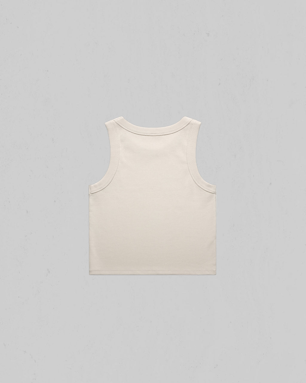 Organic crop tank top shown from the back, centered on a light gray background.