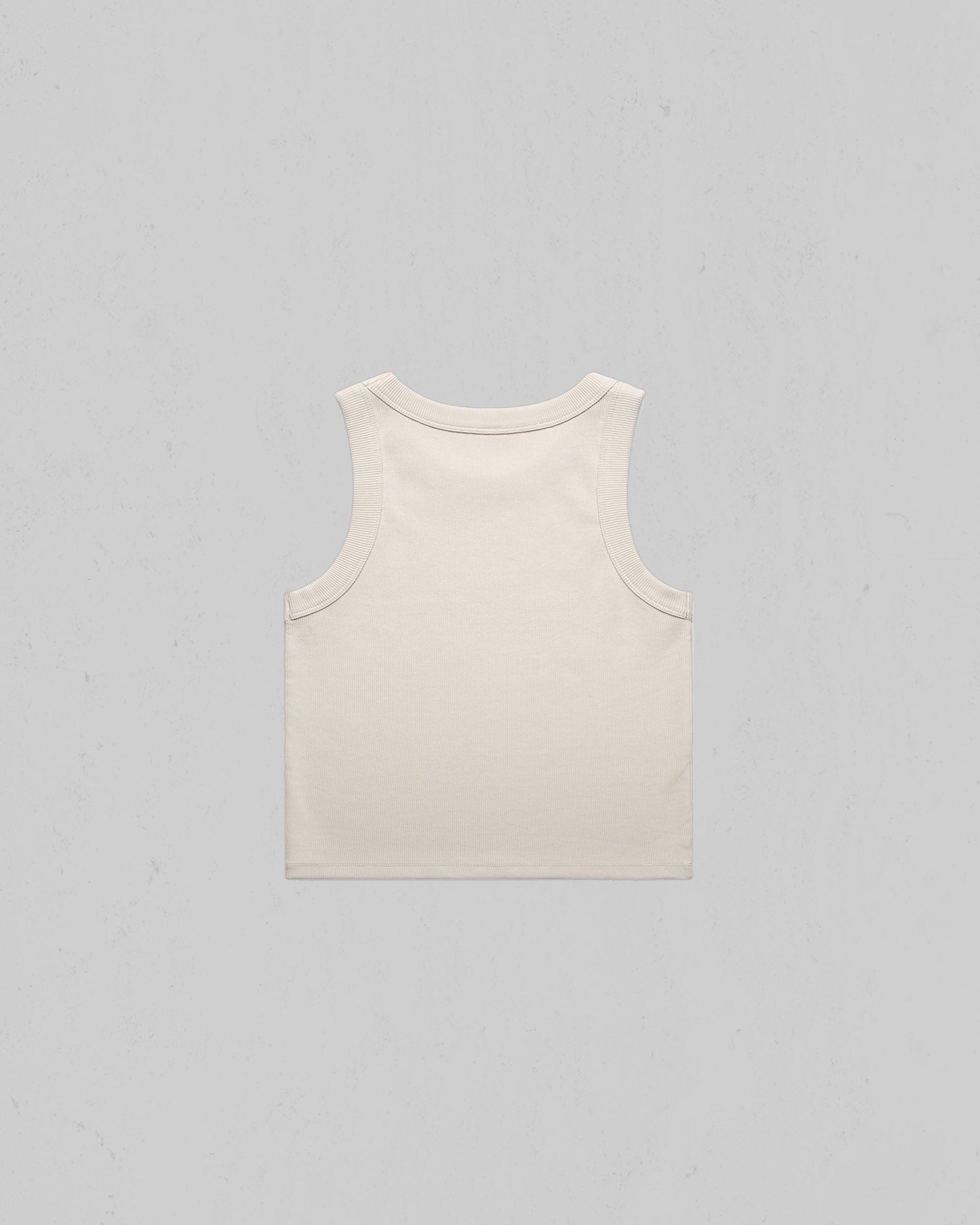 Organic crop tank top shown from the back, centered on a light gray background.