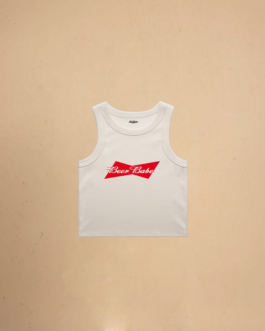Beer Babe organic crop tank top featuring a retro-inspired beer graphic and slim fit cropped silhouette by Montavor.