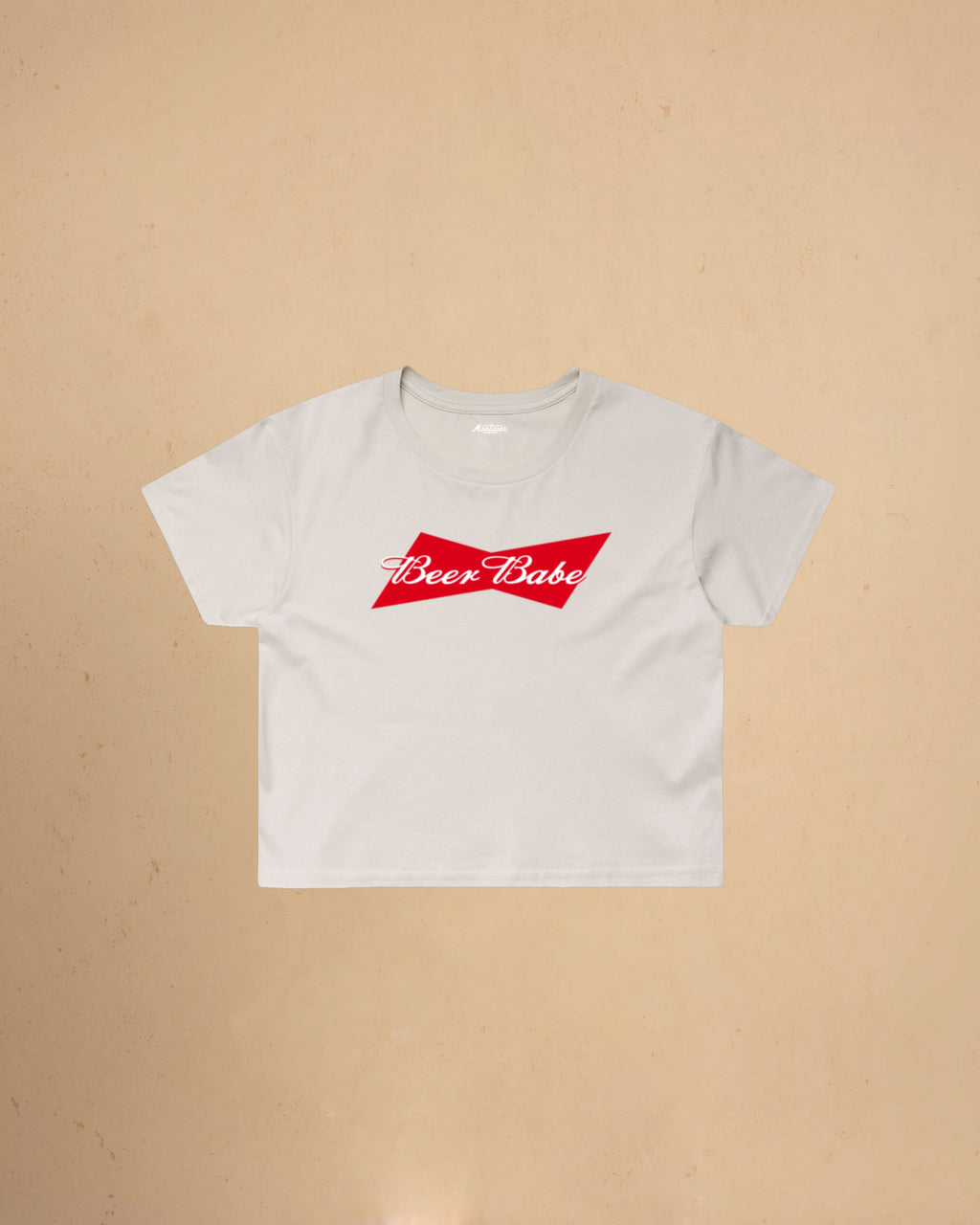 Women’s Beer Babe crop t-shirt featuring a bold beer-inspired graphic design on a relaxed-fit cropped cotton tee.