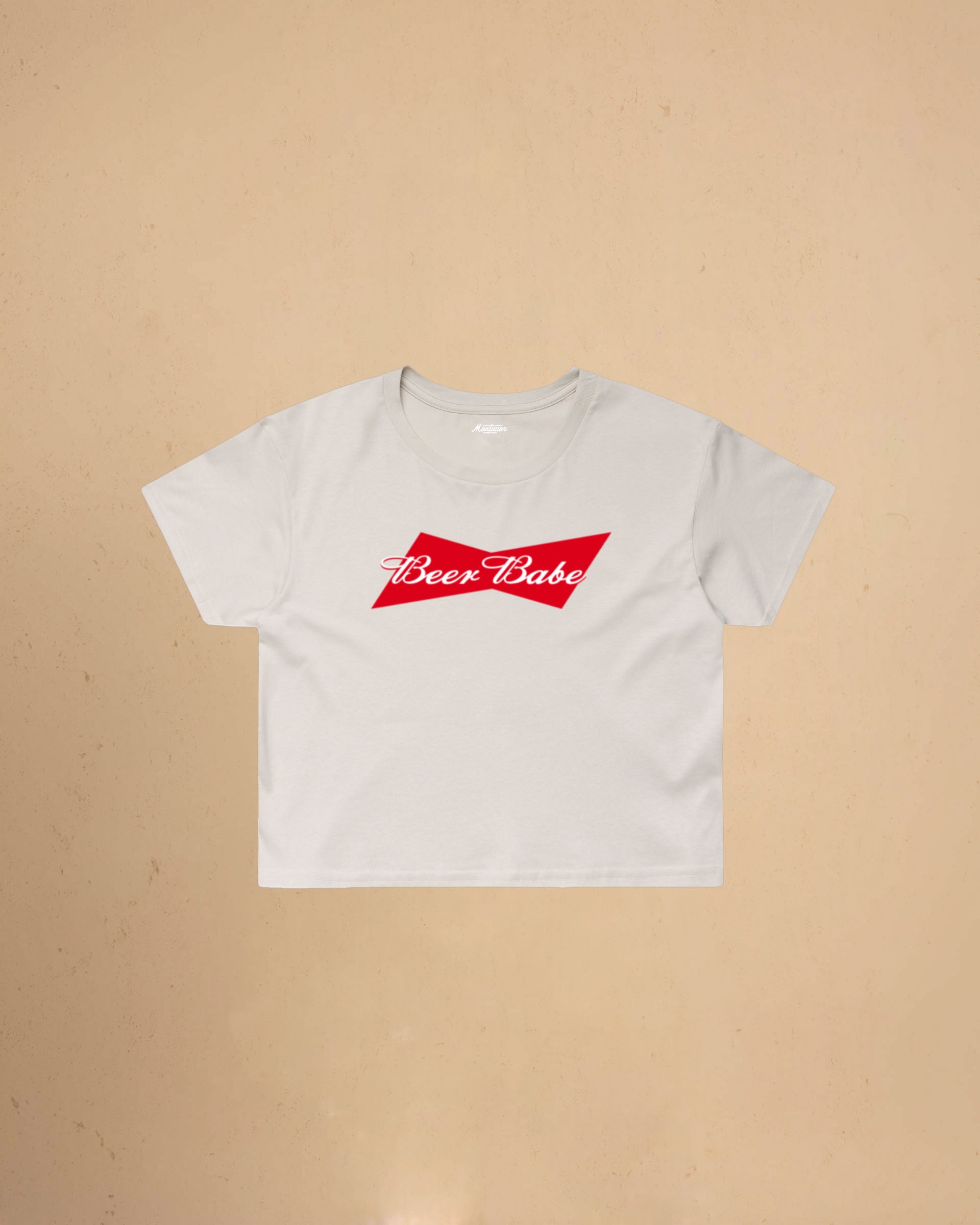 Women’s Beer Babe crop t-shirt featuring a bold beer-inspired graphic design on a relaxed-fit cropped cotton tee.