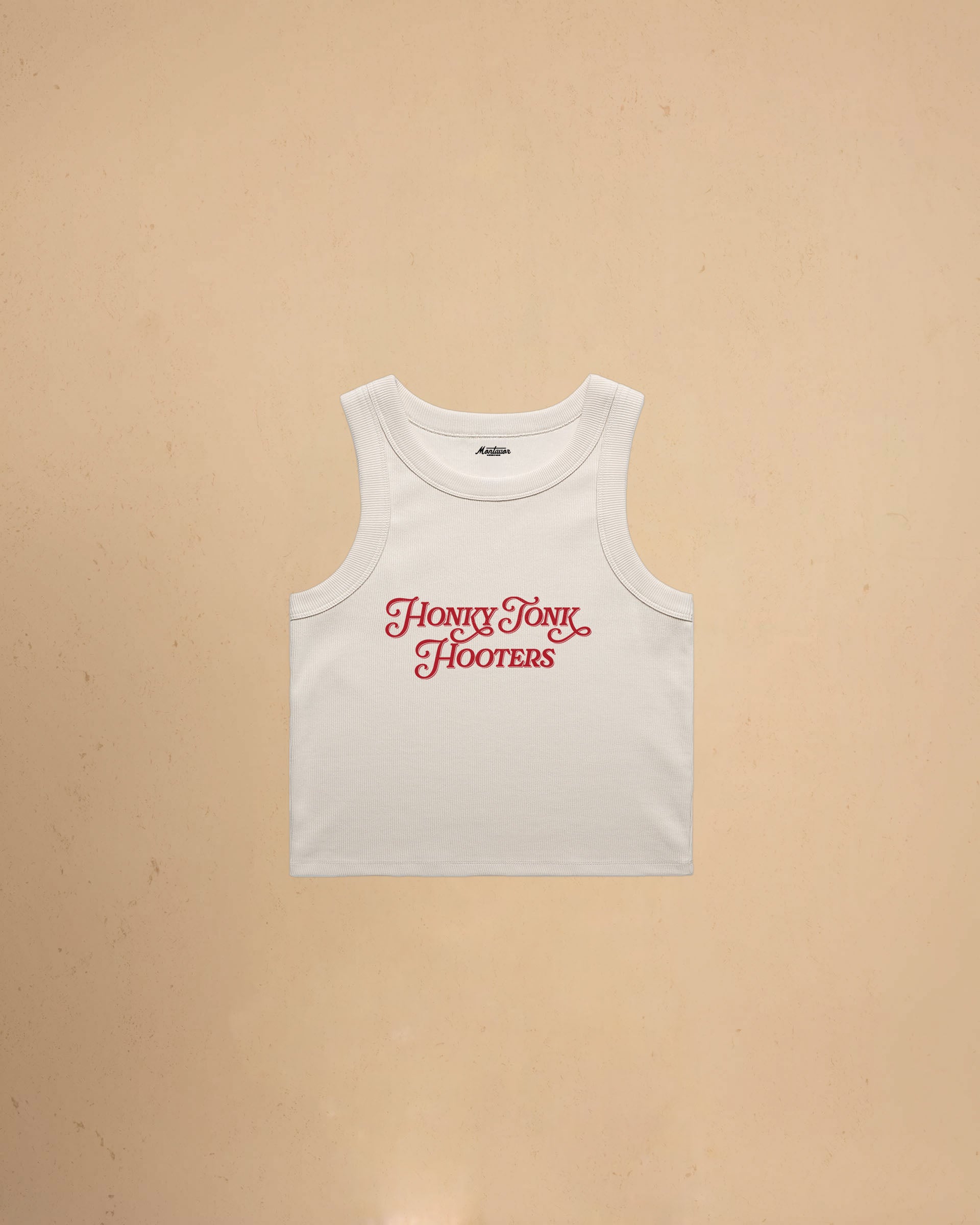Women’s Honky Tonk Hooters organic crop tank top featuring vintage western typography, premium ribbed construction, and a flattering slim cropped fit.