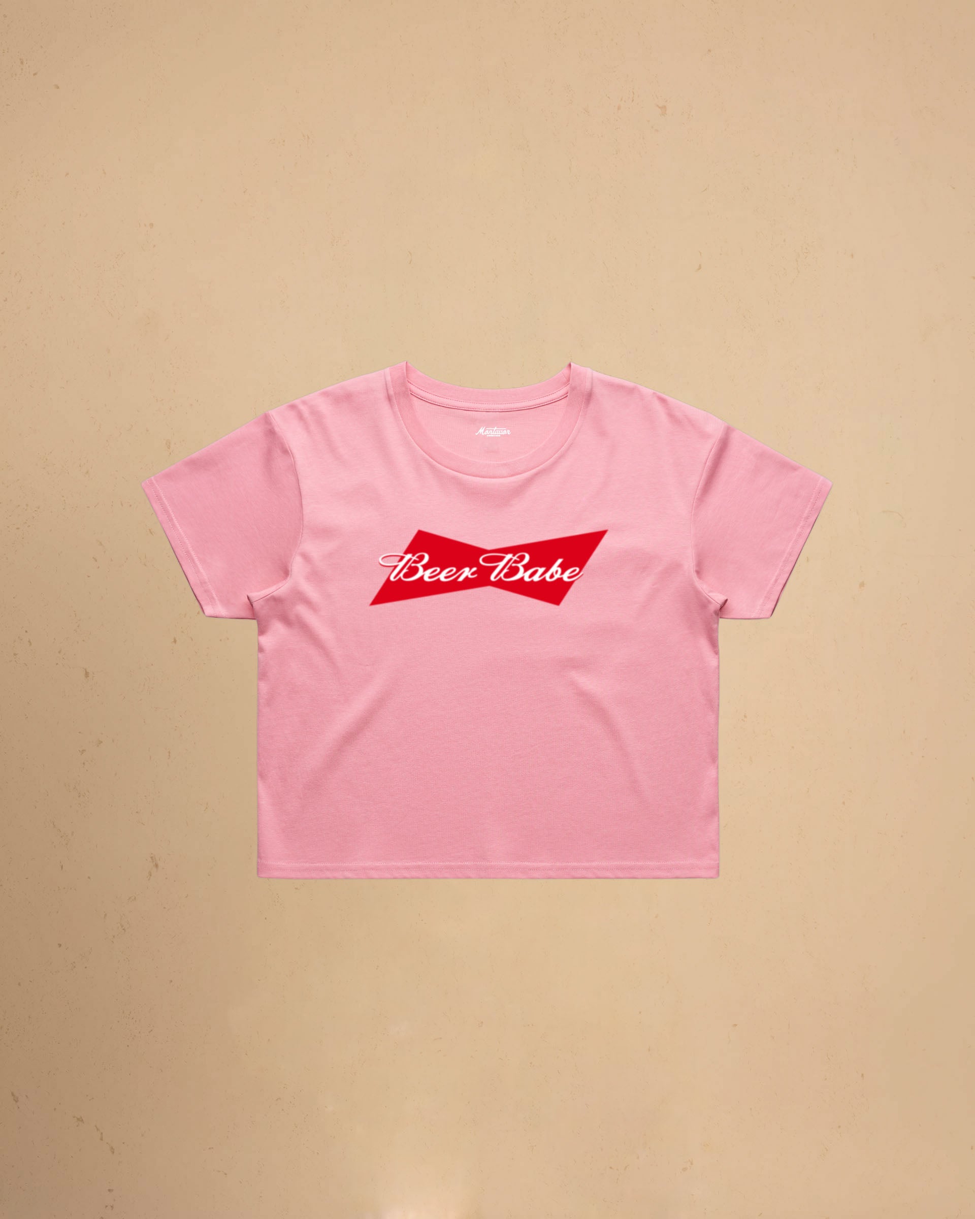 Women’s Beer Babe crop t-shirt featuring a bold beer-inspired graphic design on a relaxed-fit cropped cotton tee.
