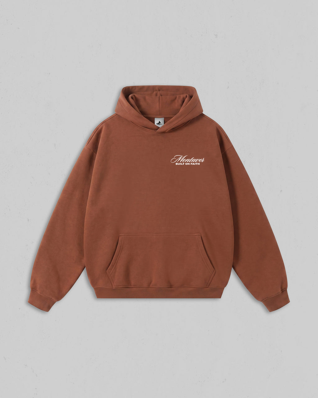 Front view of women’s Clay Christ Is King hoodie with bold white Christian 