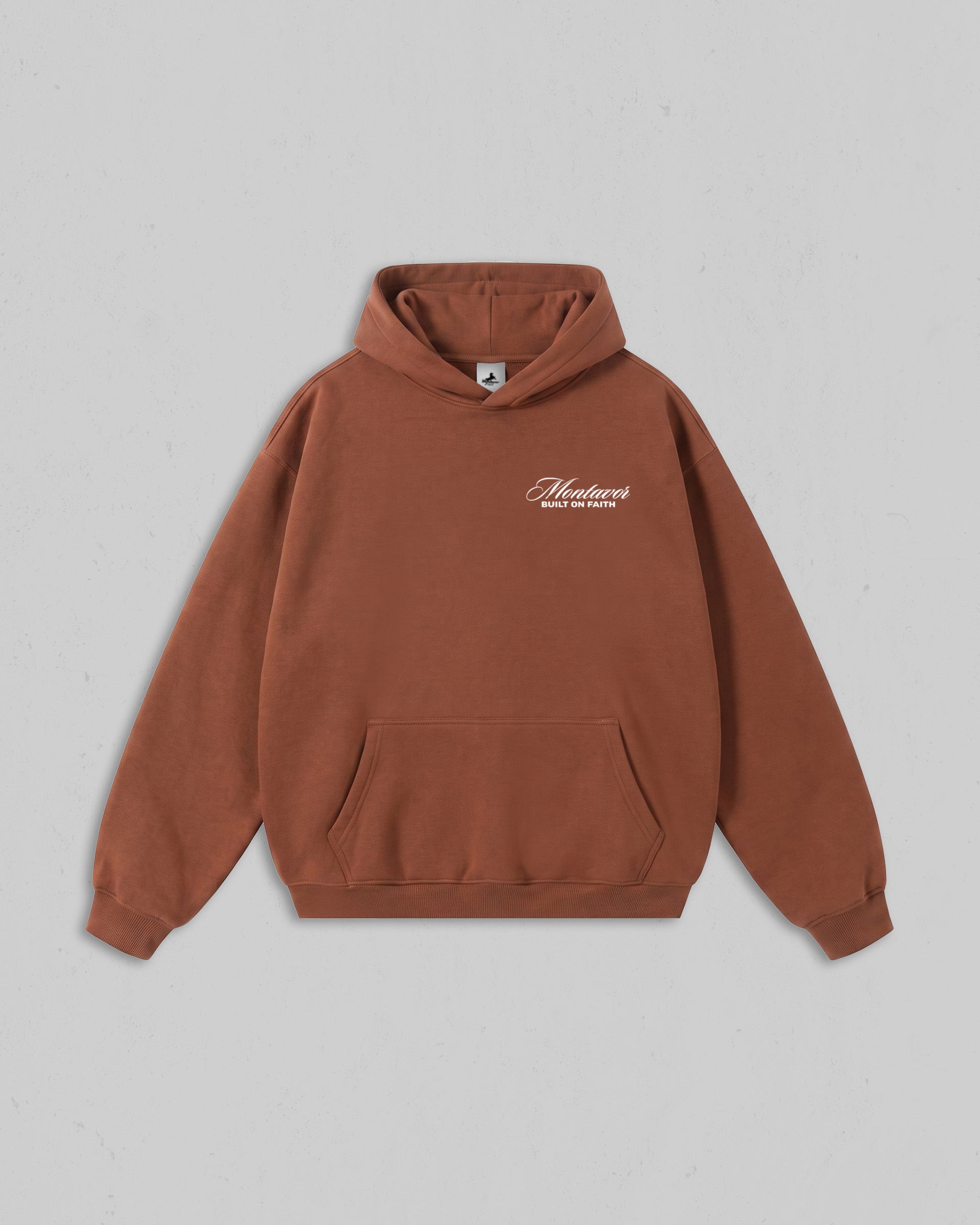 Front view of women’s Clay Christ Is King hoodie with bold white Christian 