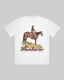 Montavor women’s Cowgirl T-shirt, back view featuring a cowgirl on horseback above the Montavor logo and Western Without Limits slogan.