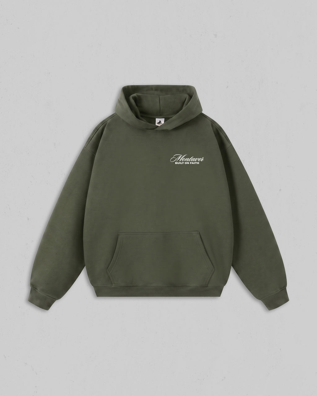 Front view of women’s Green Christ Is King hoodie with bold white Christian 