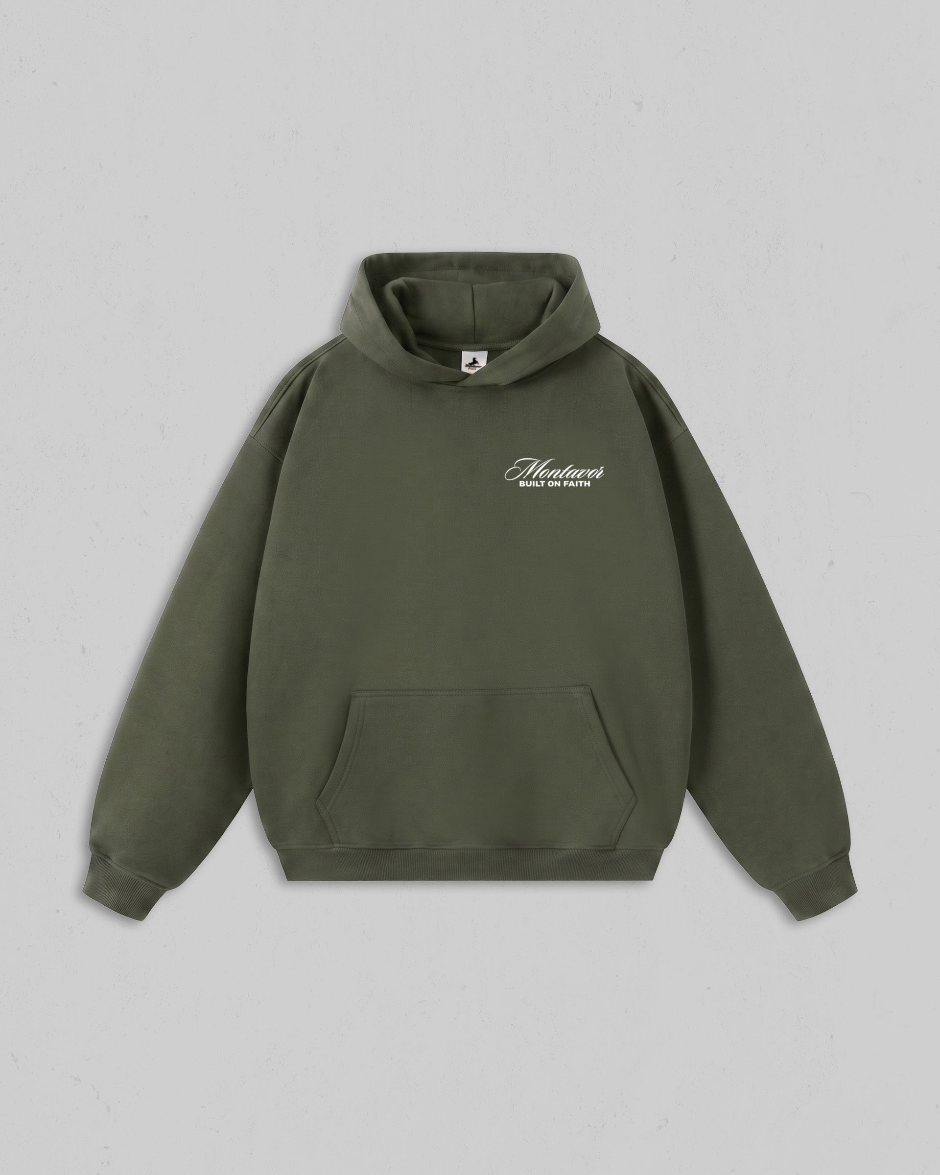 Front view of women’s Green Christ Is King hoodie with bold white Christian 