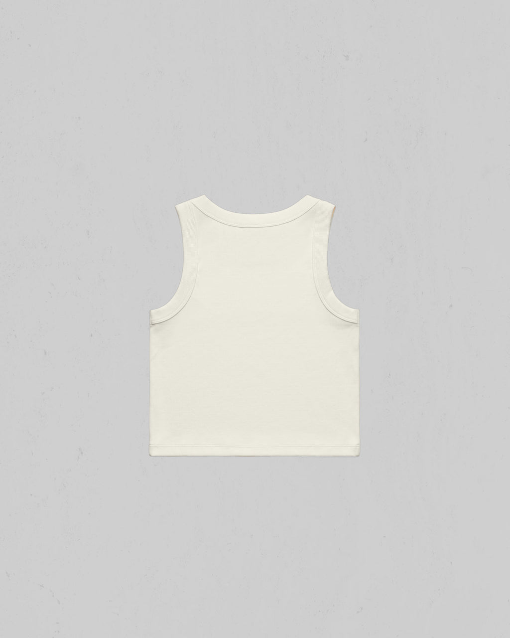 Organic crop tank top shown from the back, centered on a light gray background.