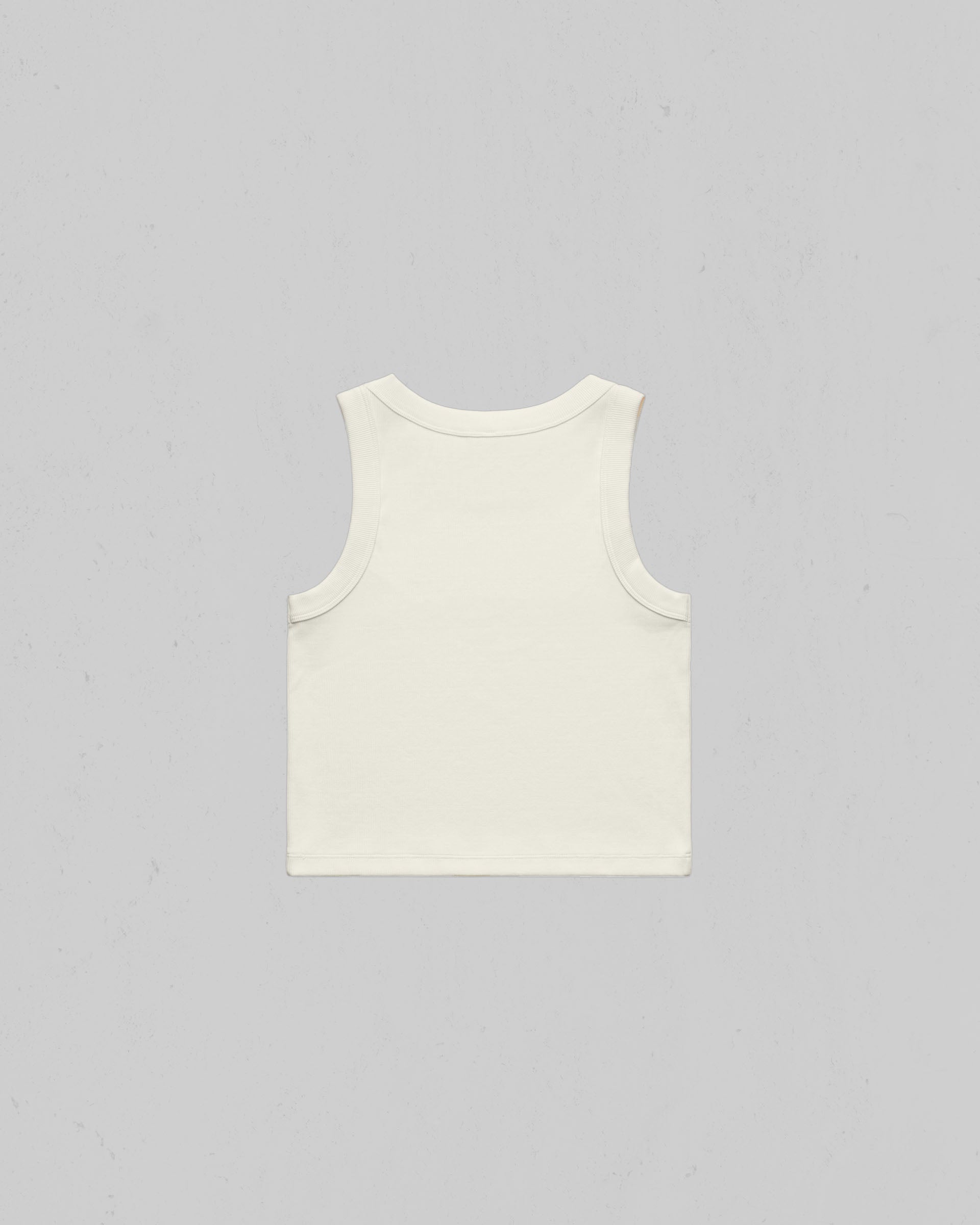 Organic crop tank top shown from the back, centered on a light gray background.