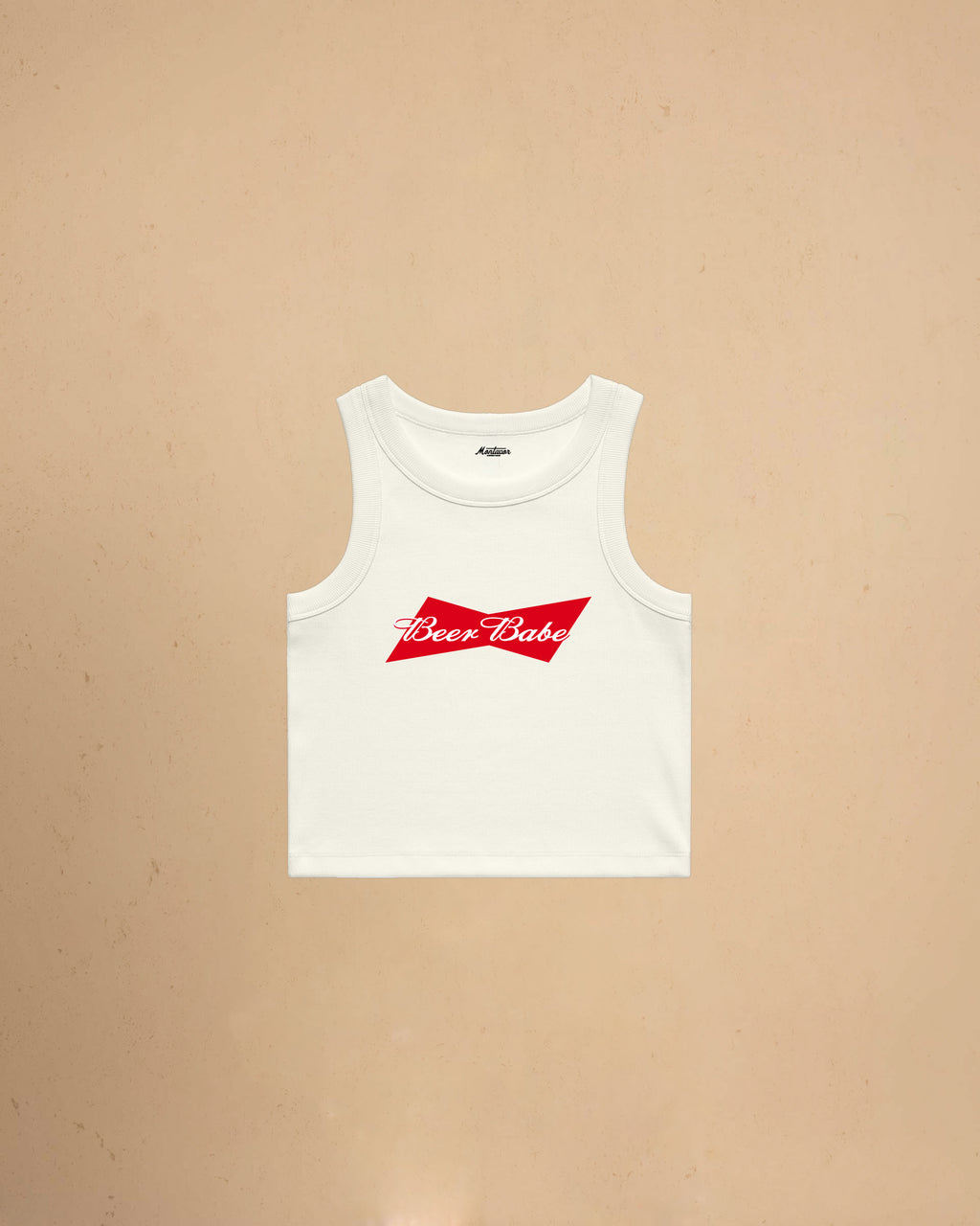 Beer Babe organic crop tank top featuring a retro-inspired beer graphic and slim fit cropped silhouette by Montavor.