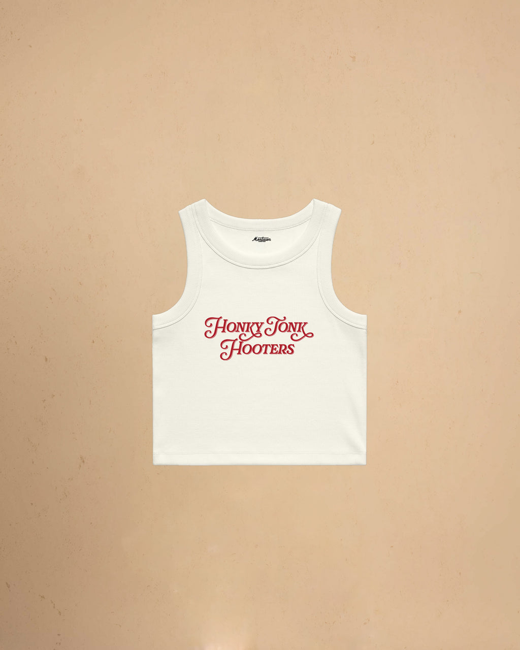 Women’s Honky Tonk Hooters organic crop tank top featuring vintage western typography, premium ribbed construction, and a flattering slim cropped fit.
