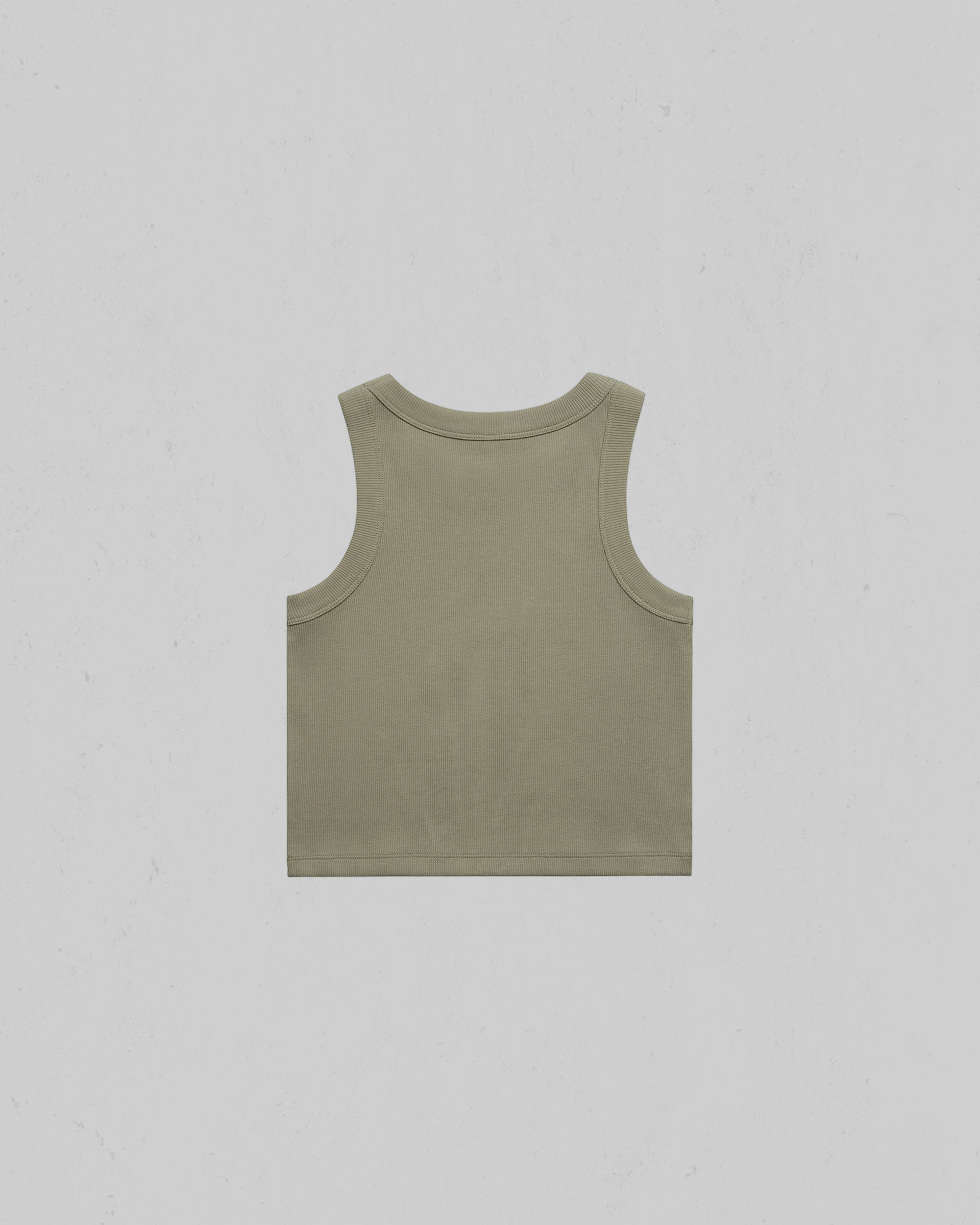 Organic crop tank top shown from the back, centered on a light gray background.