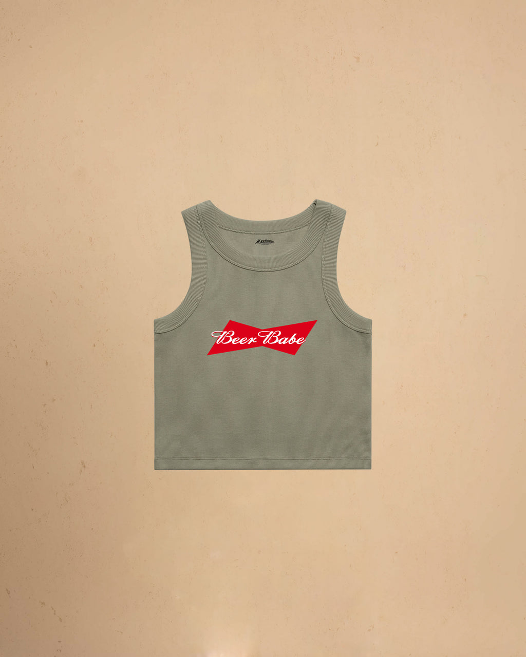 Beer Babe organic crop tank top featuring a retro-inspired beer graphic and slim fit cropped silhouette by Montavor.
