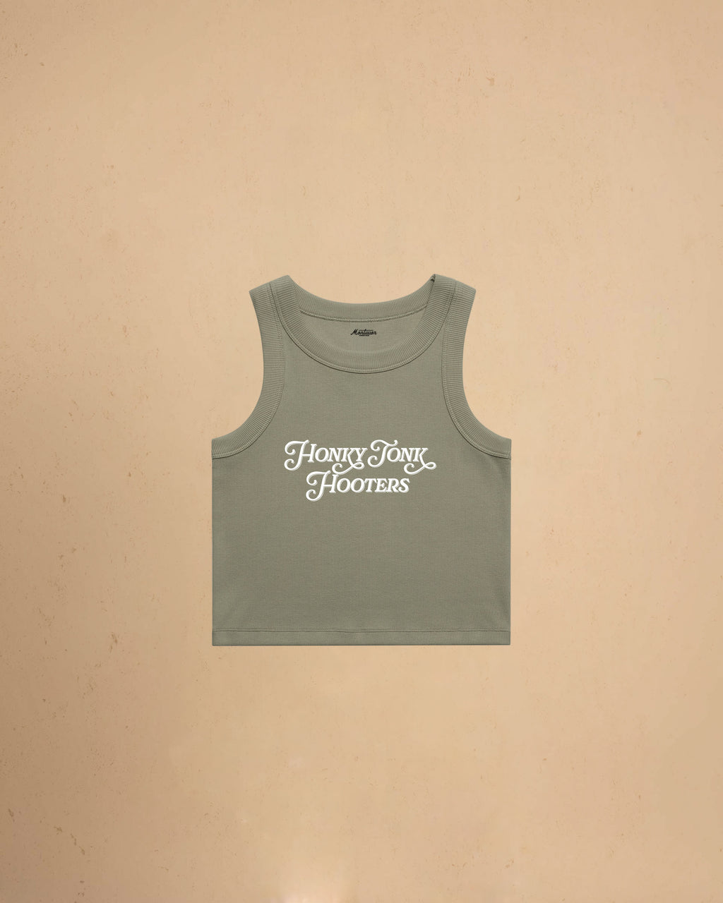 Women’s Honky Tonk Hooters organic crop tank top featuring vintage western typography, premium ribbed construction, and a flattering slim cropped fit.