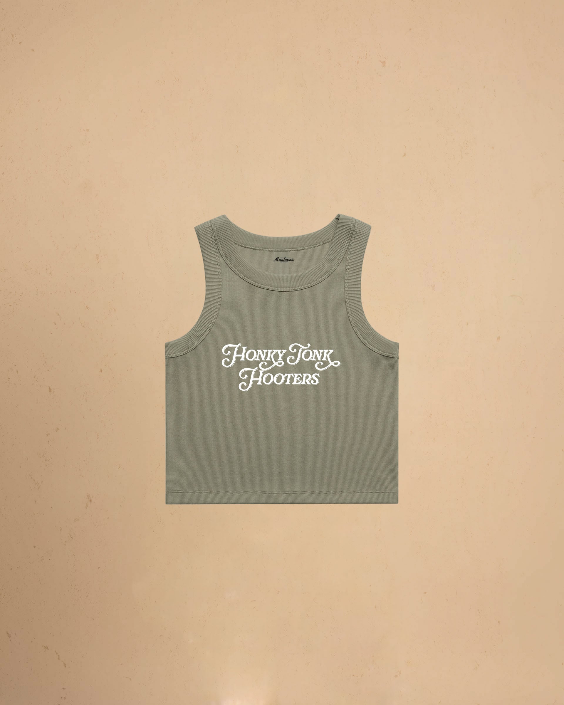 Women’s Honky Tonk Hooters organic crop tank top featuring vintage western typography, premium ribbed construction, and a flattering slim cropped fit.