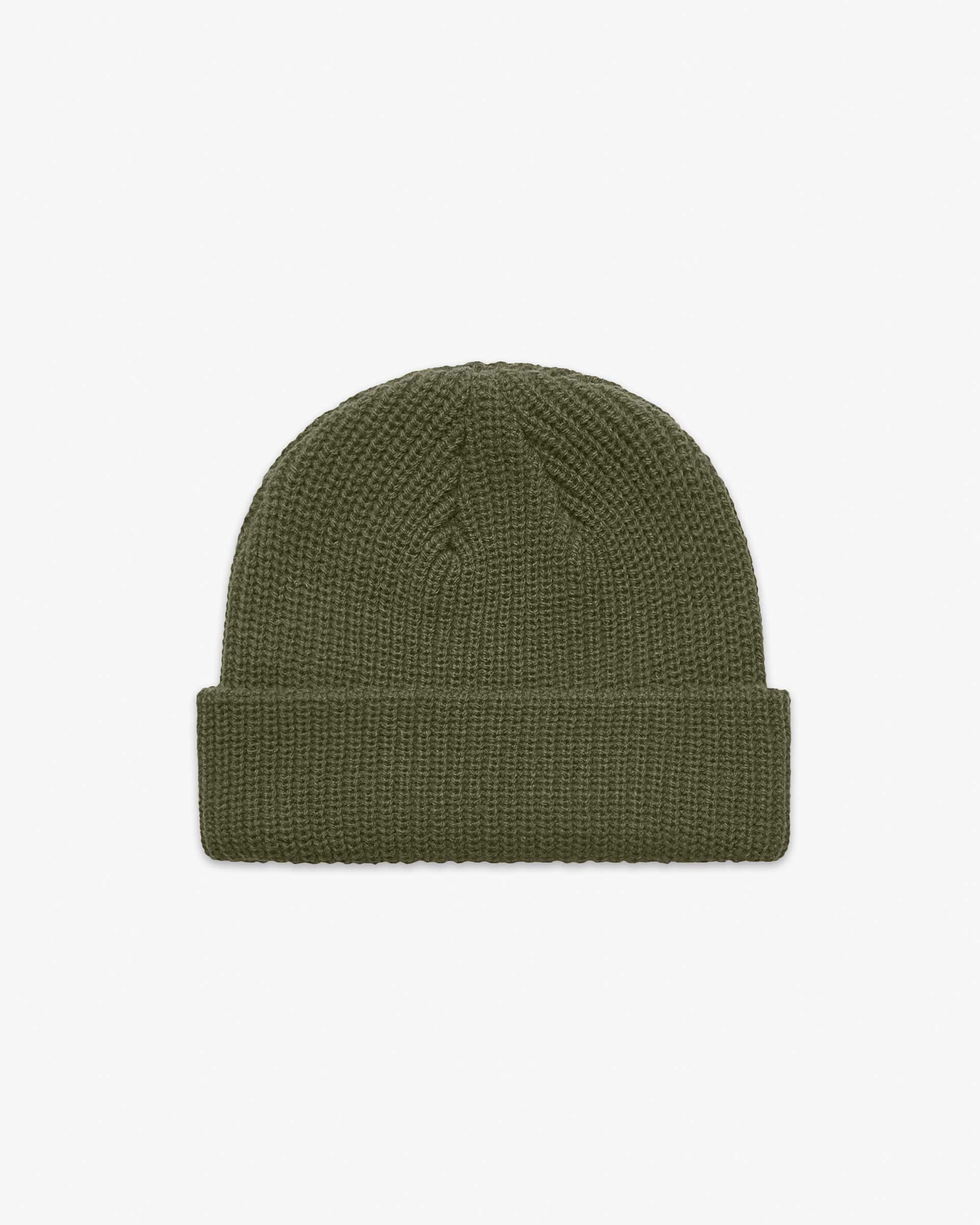 Army Green Short fisherman-style beanie with wide ribbed knit displayed flat for product detail. Main image