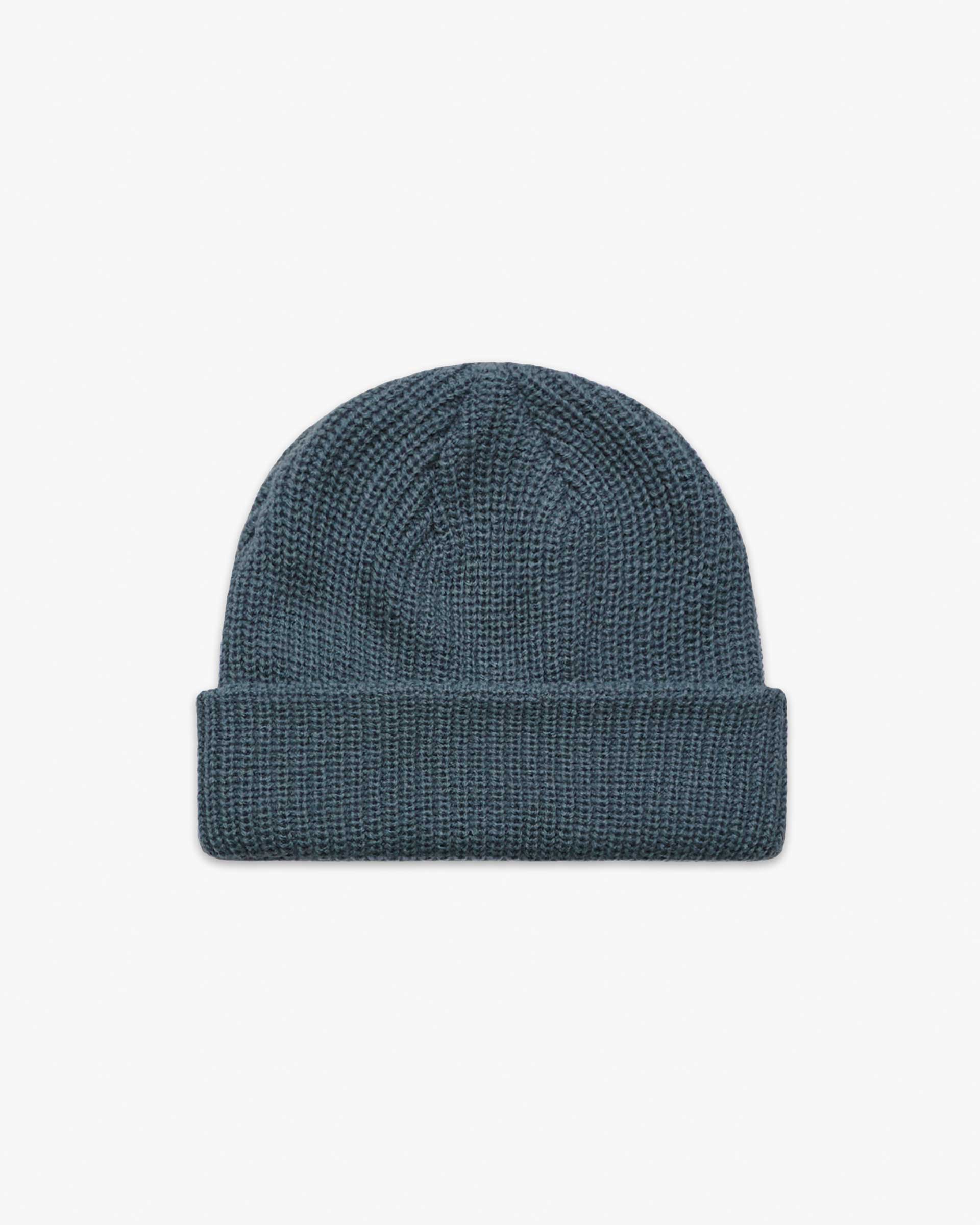 Petrol Blue Short fisherman-style beanie with wide ribbed knit displayed flat for product detail. Main image