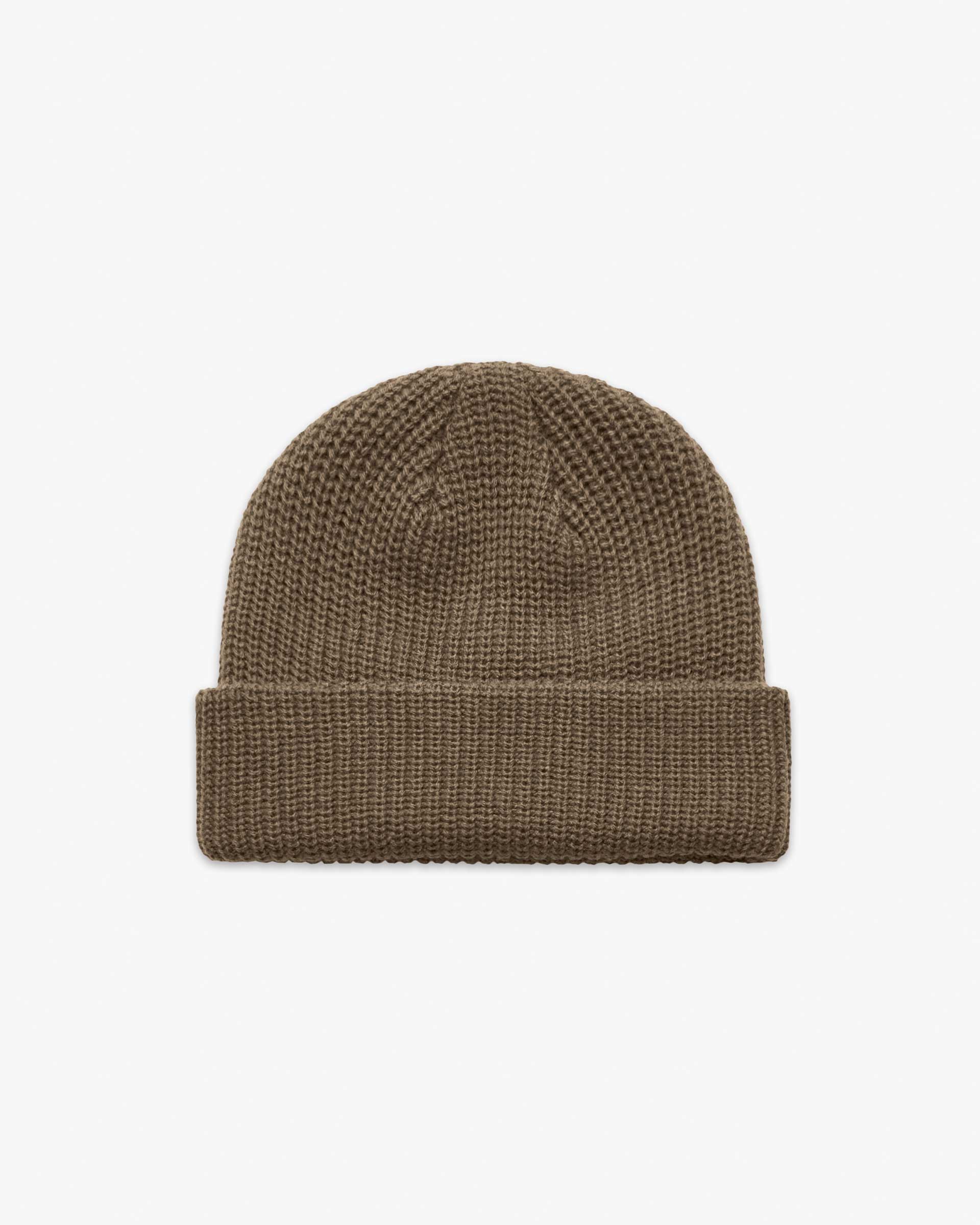 Walnut Brown Short fisherman-style beanie with wide ribbed knit displayed flat for product detail. Main image
