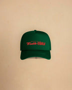 Built For Trouble trucker cap featuring a bold Western-inspired graphic on a high-profile foam-front snapback cap with breathable mesh backing.