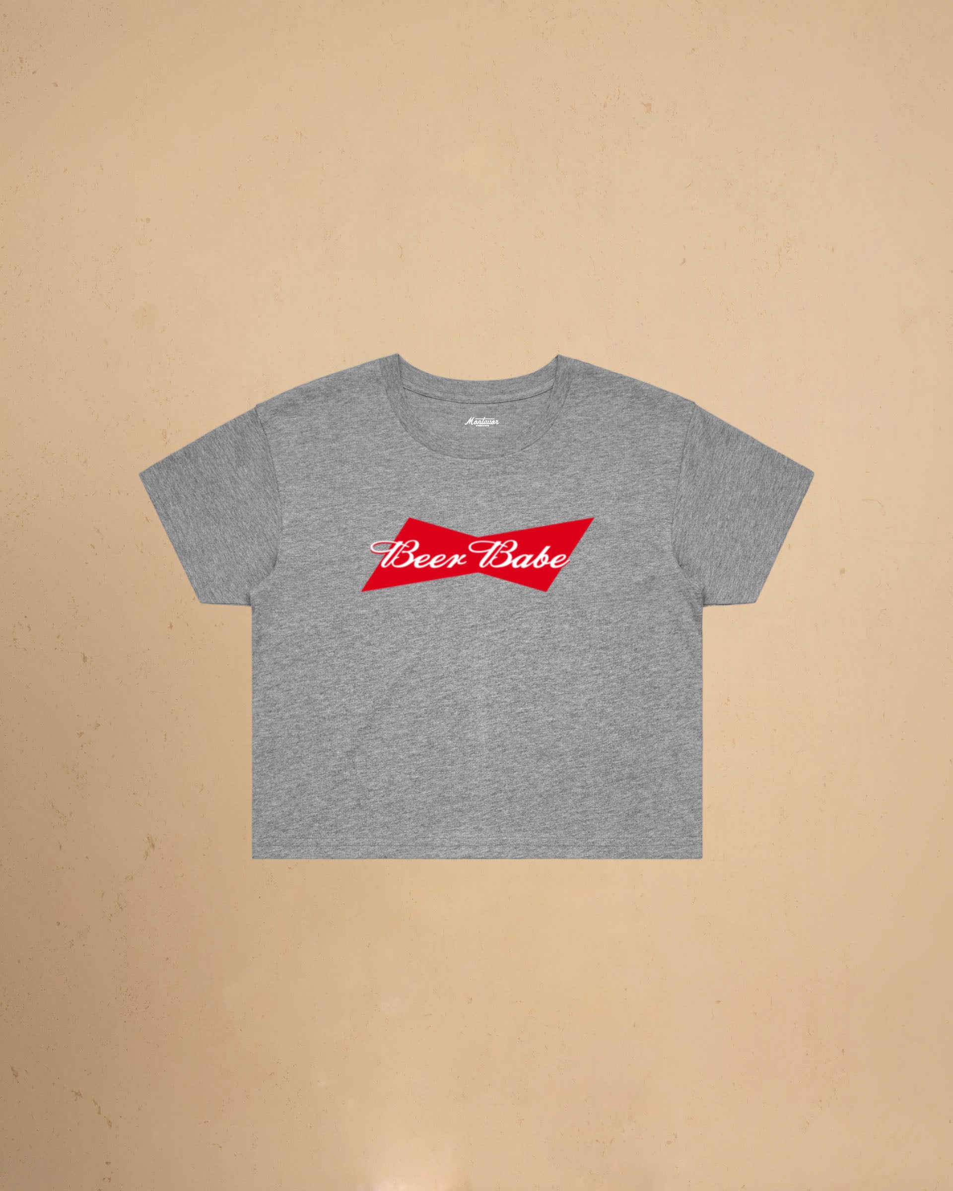 Women’s Beer Babe crop t-shirt featuring a bold beer-inspired graphic design on a relaxed-fit cropped cotton tee.