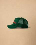 Built For Trouble trucker cap featuring a bold Western-inspired graphic on a high-profile foam-front snapback cap with breathable mesh backing.