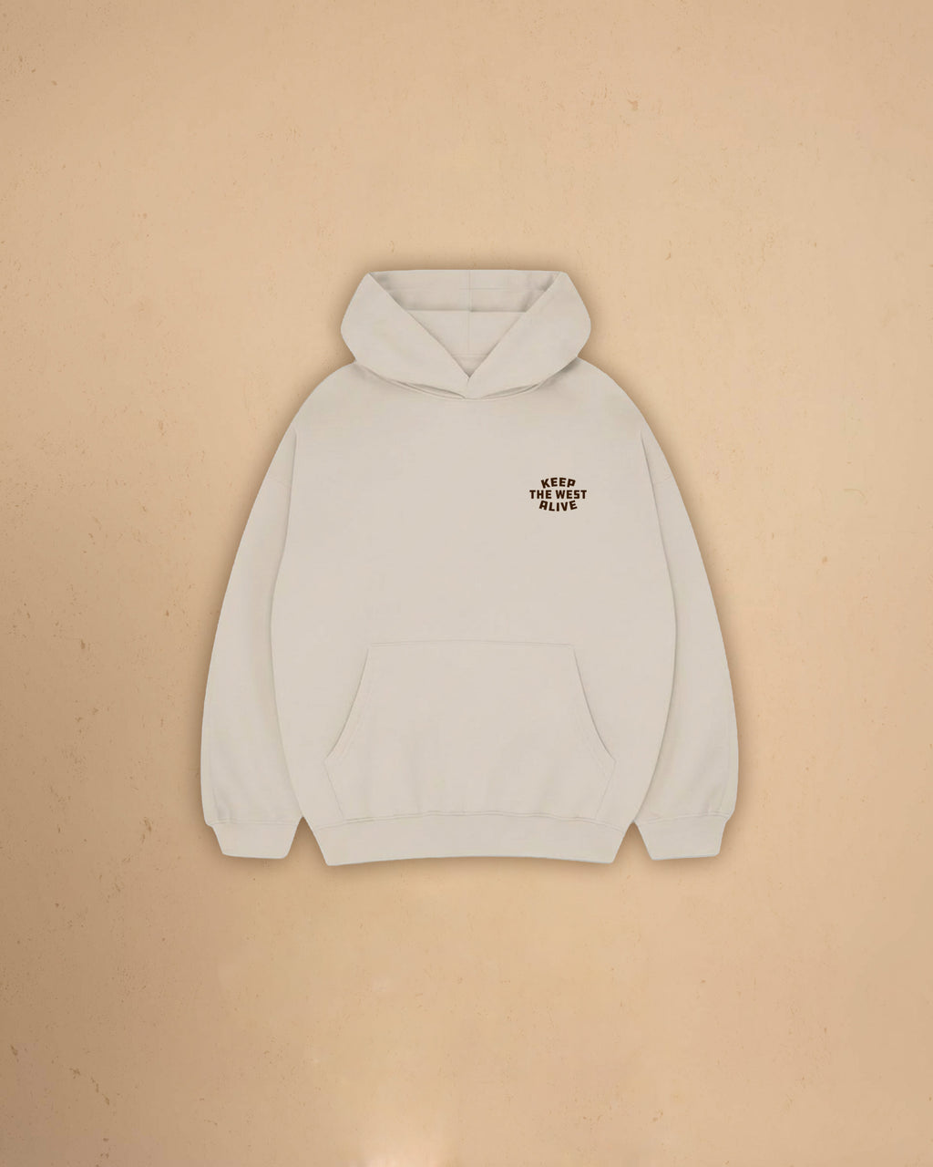Front view of Montavor Keep The West Alive western hoodie with oversized western graphic print and relaxed fit design.