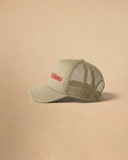 Built For Trouble trucker cap featuring a bold Western-inspired graphic on a high-profile foam-front snapback cap with breathable mesh backing.