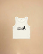 Ecru tank top with Midnight Rodeo Club on a beige background