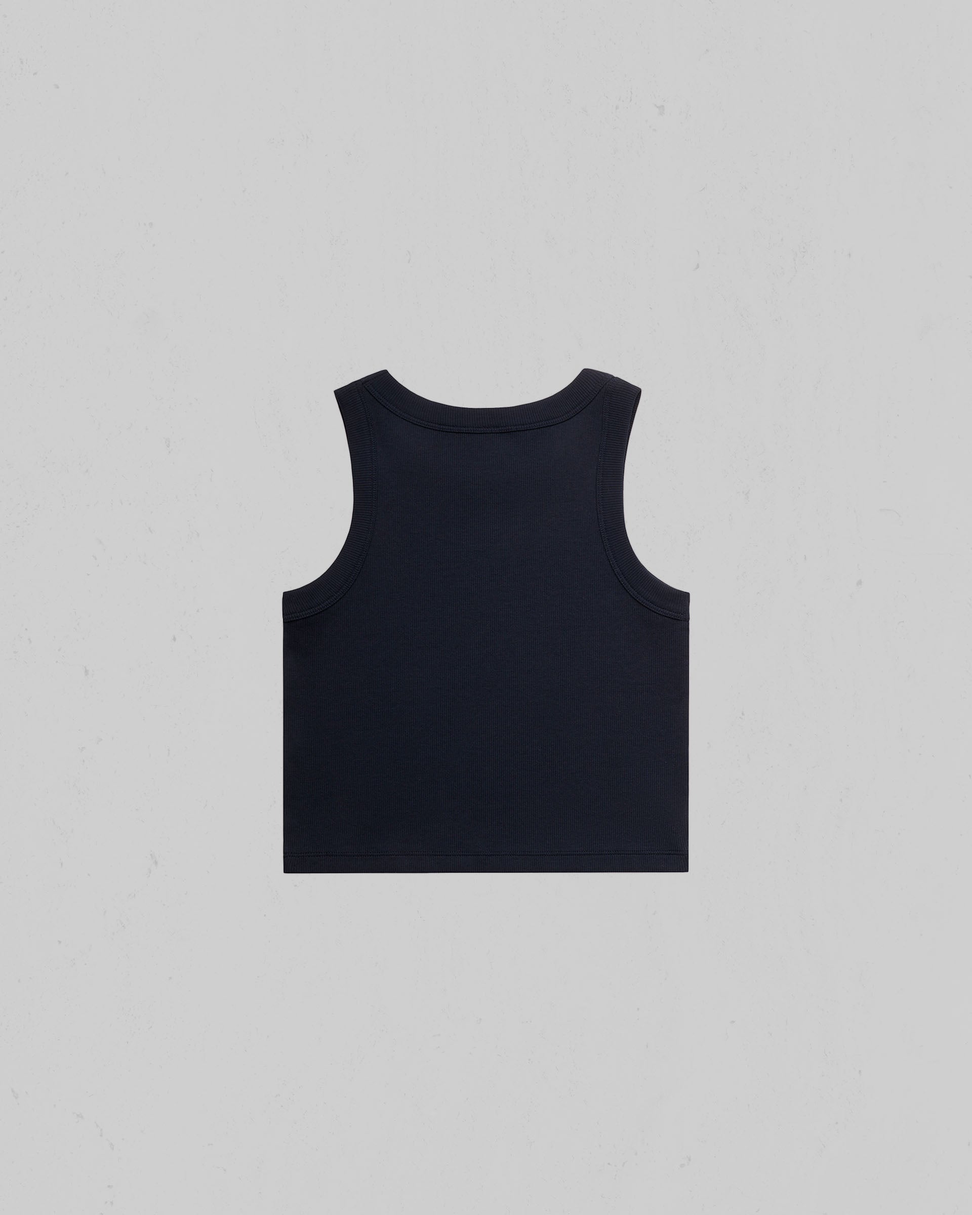 Organic crop tank top shown from the back, centered on a light gray background.